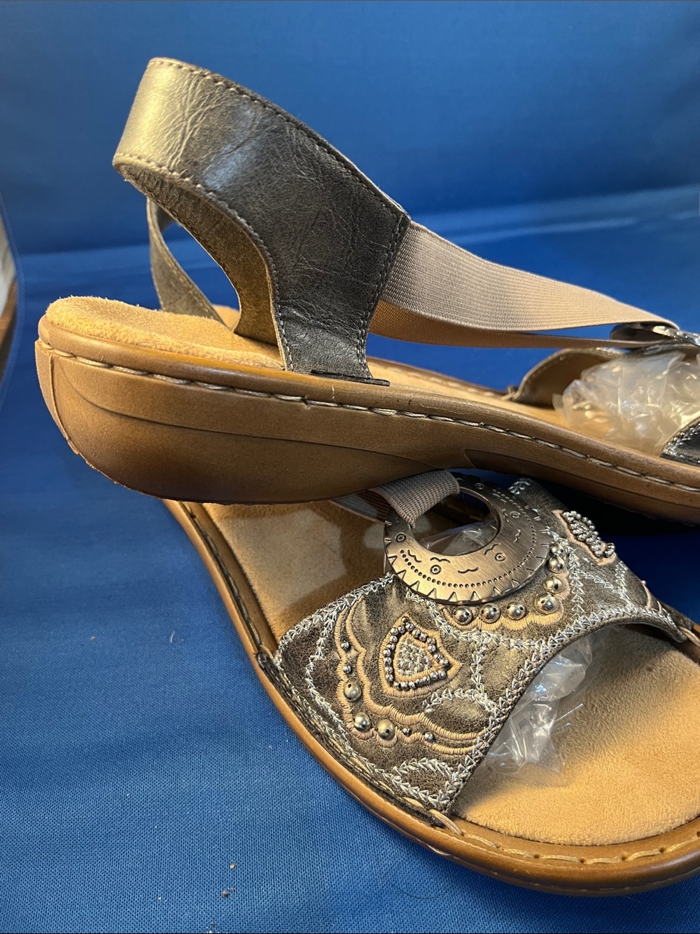 Regina by Rieker Metallic Silver Embellished Slingback Sandals - Picture 4 of 9